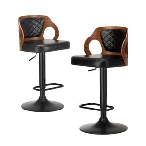 Oikiture 2x Bar Stools Swivel Gas Lift Leather Retro Black LOZ