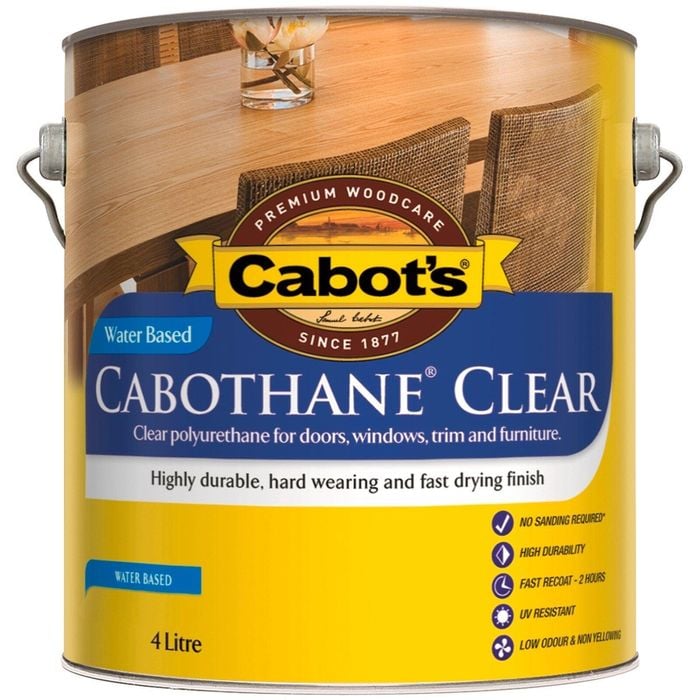 Cabot's 4L Gloss Water Based Cabothane Clear Polyurethane Timber Varnish