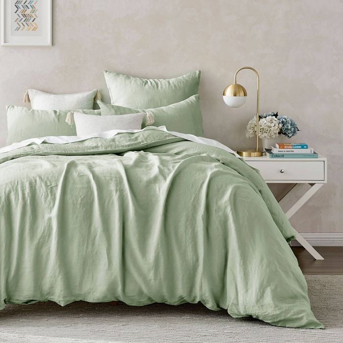 Natural Home Linen 100% European Flax Linen Quilt Cover Set Willow Green Single Bed