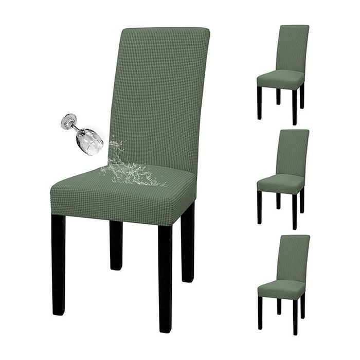 Catzon 4 Pcs Dining Chair Covers Waterproof Stretch-GreyGreen