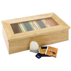 Olympia Tea Box 4 Compartments Light Wood Grain With Window 90x335x200mm Commercial Hospitality Storage
