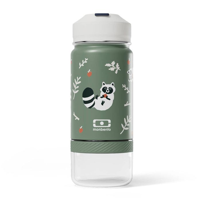 Monbento Twisty Kids Water Bottle with Snack Container- Racoon