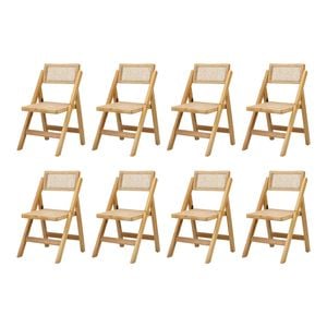 Oikiture 8x Dining Chairs Folding Rattan Chair Wooden Natural