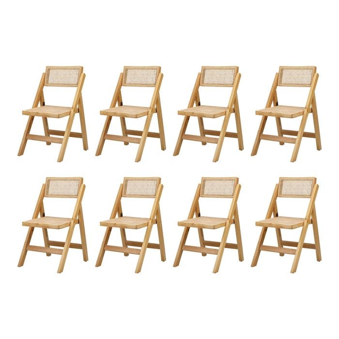 Oikiture 8x Dining Chairs Folding Rattan Chair Wooden Natural