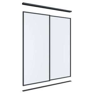 Lugna 2100 x 1201-1800mm Black Melamine Wardrobe Double Sliding Doors