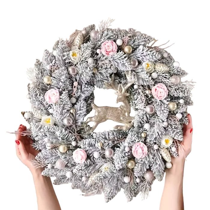 Lifebay Pink & Gold Christmas Wreath for Door