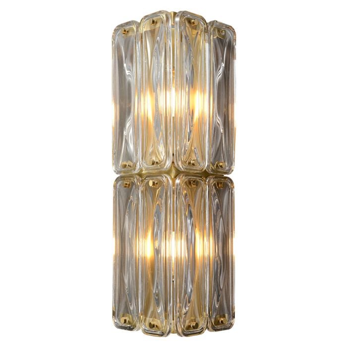 LumenSphere Scutum 2-Light Wall Light - Brass Finish, Clear Artistic Glass, Iron Frame, E14 Base