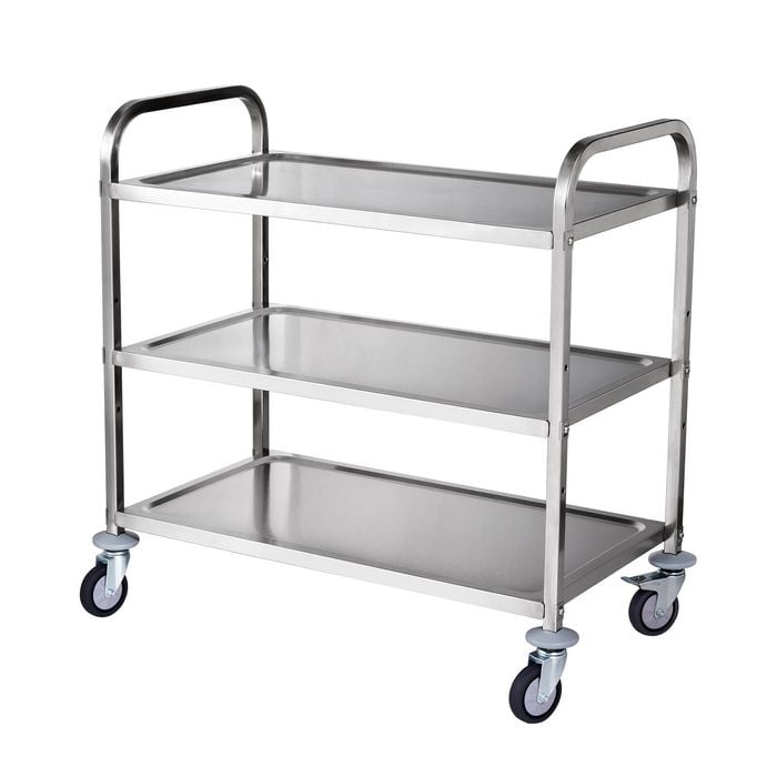 VEVOR Utility Cart Rolling Silver with 3-Tier on Wheels 6 Hooks