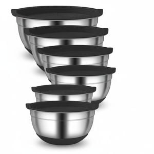 6-Piece Stainless Steel Mixing Bowl Set with Lids and Non-Slip Bottoms