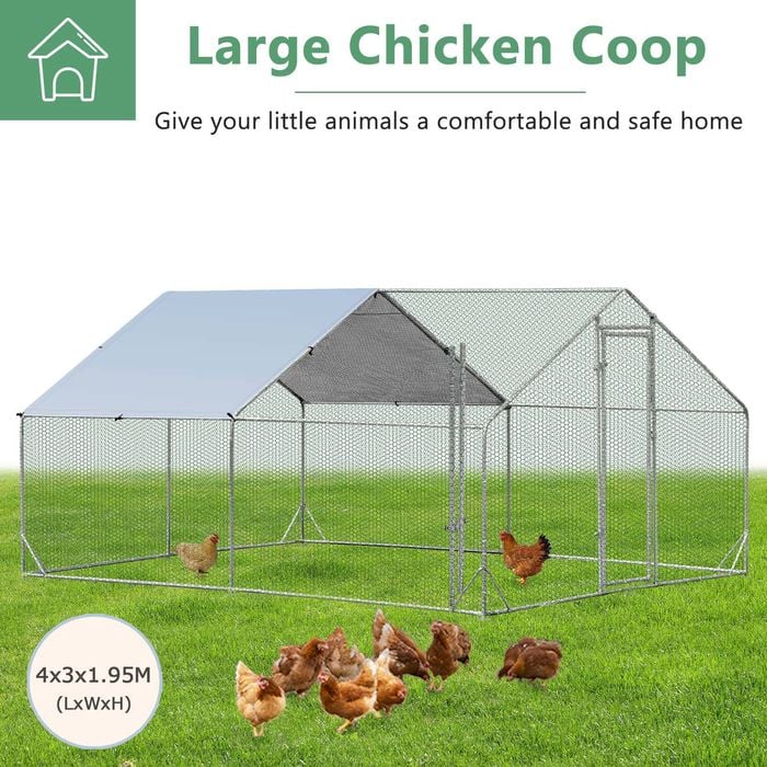 Costway Large Walk-in Chicken Coop Outdoor 4x3x1.95m