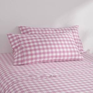 Dreamaker Lola Washed Cotton Yarn Dyed Gingham King Pillowcase Pearl Pink Twin Pack