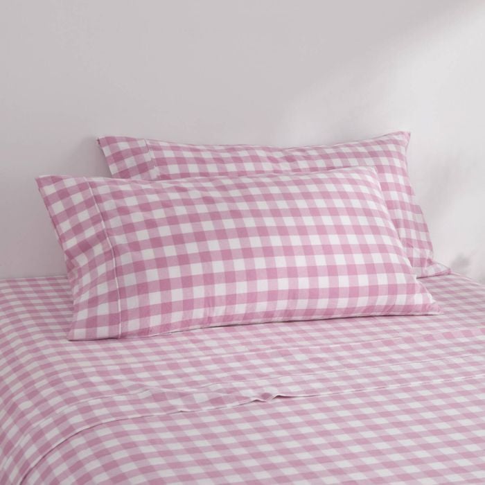Dreamaker Lola Washed Cotton Yarn Dyed Gingham King Pillowcase Pearl Pink Twin Pack