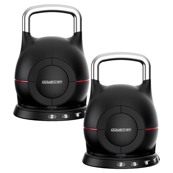 Powertrain 2x 40kg Adjustable Kettlebell One Hand Adjustment Weight Set