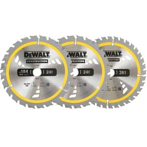 DeWALT 184mm Circular Saw Blades - 3 Pack 2 x 24T/1 x 36T