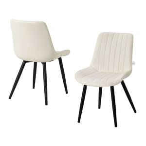 Familand Dining Chairs Set of 2 Padded Seat Kitchen Living Room Chair Faux Leather in Cream