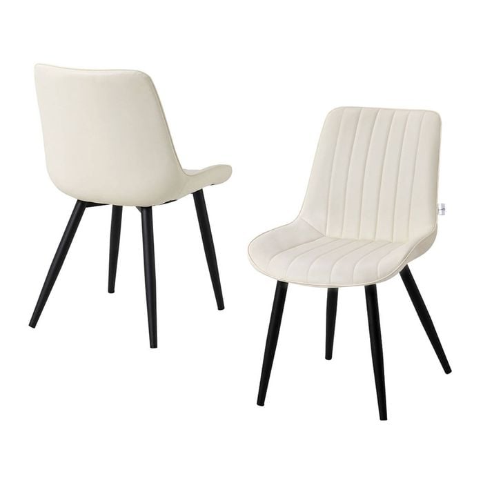 Familand Dining Chairs Set of 2 Padded Seat Kitchen Living Room Chair Faux Leather in Cream