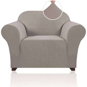 Smarcute 1 Seater High Stretch Jacquqard Textured Sofa Cover Taupe
