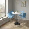 Olg Bar Leaner Bundle: Disc Base 1050mm Round Bar Leaner Black Frame White Top + 4 Game Plain Shell Barstools Aqua