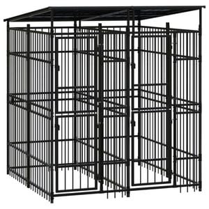 vidaXL Outdoor Dog Kennel with Roof Steel Puppy Pet Enclosure Supply House