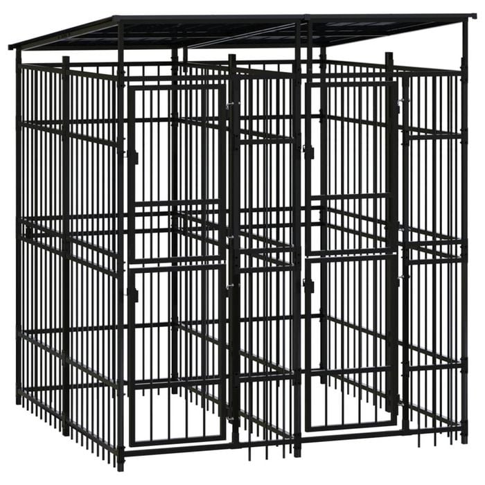 vidaXL Outdoor Dog Kennel with Roof Steel Puppy Pet Enclosure Supply House