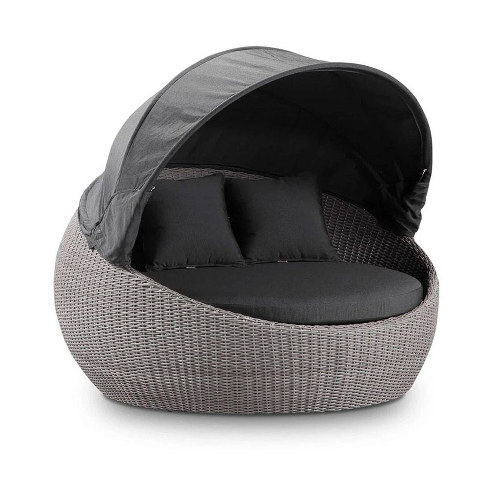 Outdoor Newport Wicker Round Daybed With Canopy Brushed Grey With Sunbrella Bunnings Australia