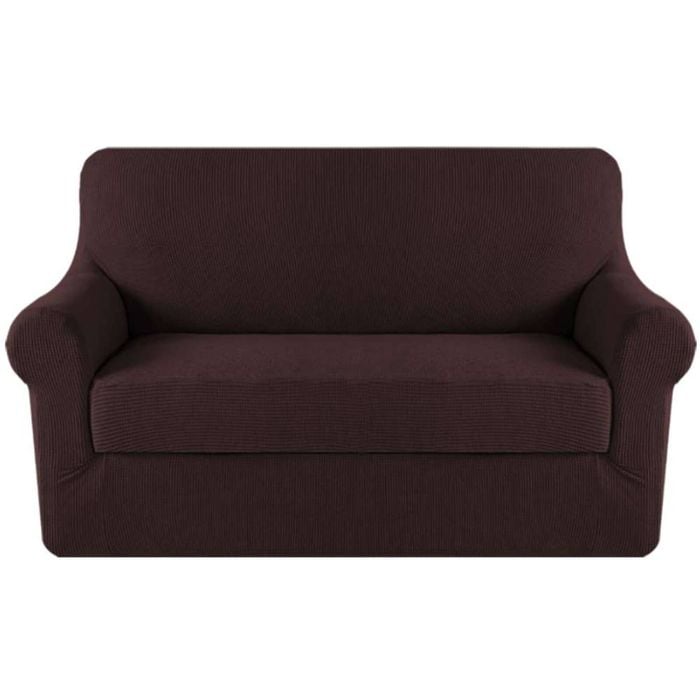 Smarcute 2 Seater 2-Piece Spandex Stretch Anti-Slip Sofa Cover Brown