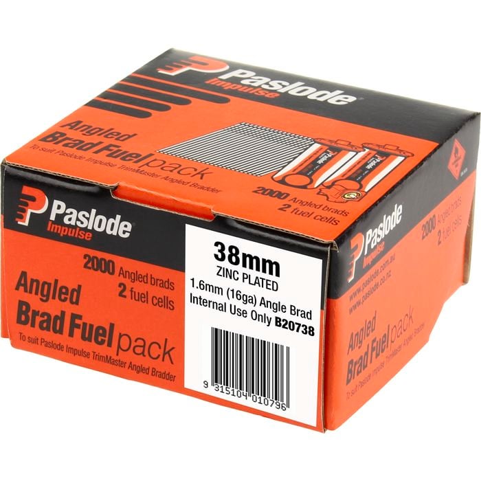 Paslode 38 x 1.6mm Zinc Plated Angled Brad Fuel - 2000 Pack
