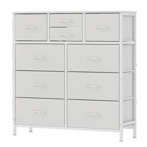 Ufurniture 10 Pu Drawer Dresser For Bedroom, Chest Of Drawers For Bedroom With Side Pockets, White