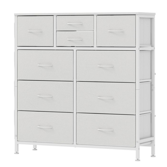 Ufurniture 10 Pu Drawer Dresser For Bedroom, Chest Of Drawers For Bedroom With Side Pockets, White