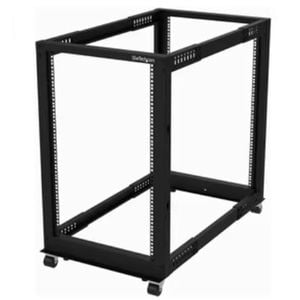StarTech.com 4-Post 18U Mobile Open Frame Server Rack, 19" Network Rack with Casters, Rolling Rack for Computer/AV/Data/