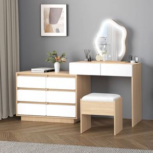 Alfordson Dressing Table Stool 8 Drawers Oak