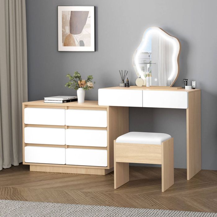 Alfordson Dressing Table Stool 8 Drawers Oak