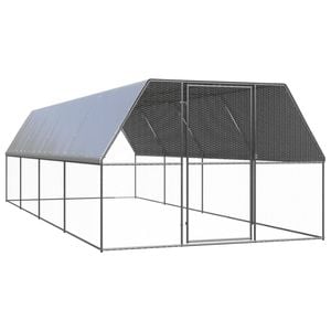 vidaXL Outdoor Chicken Cage Galvanised Steel Chicken Coop Supply Hen House Run 3x8x2 m