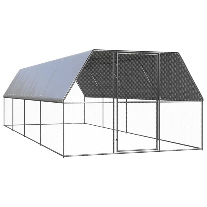 vidaXL Outdoor Chicken Cage Galvanised Steel Chicken Coop Supply Hen House Run 3x8x2 m