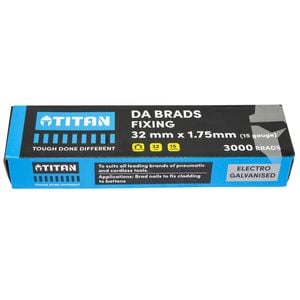 Titan 32 x 1.75mm Electro Galvanised 34 Angled Collated Nail DA Brads - 3000 Pack