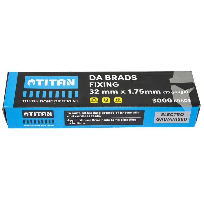 Titan 32 x 1.75mm Electro Galvanised 34 Angled Collated Nail DA Brads - 3000 Pack
