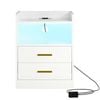 Ufurniture Nightstand with Wireless Charging Station LED Bedside Tables Human Sensor Design End Table with 2 Drawers White
