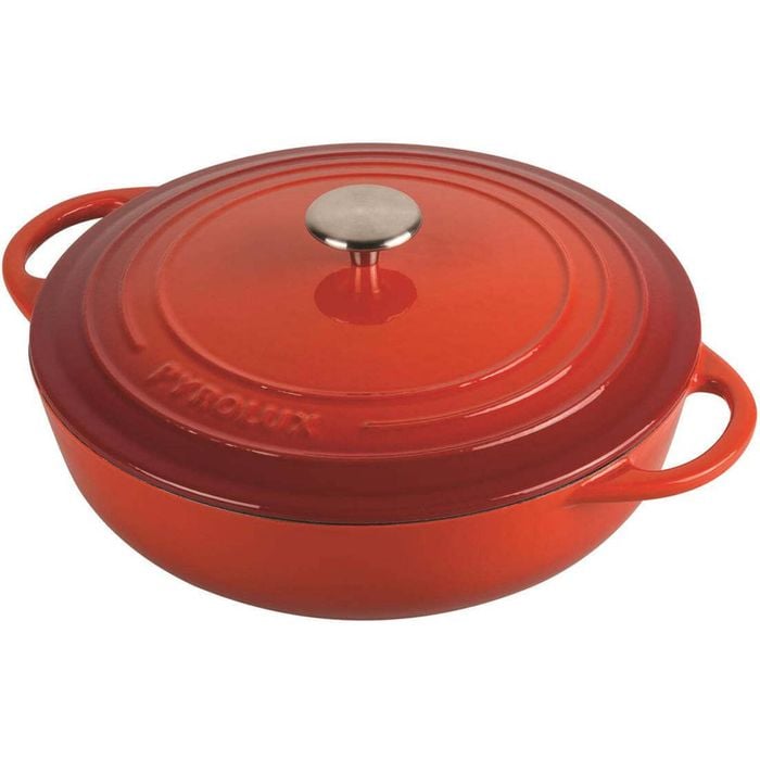 Pyrolux Pyrochef 24cm/2.5L Cast Iron Round Low Chef Pan w/ Lid Cooking Pot Red
