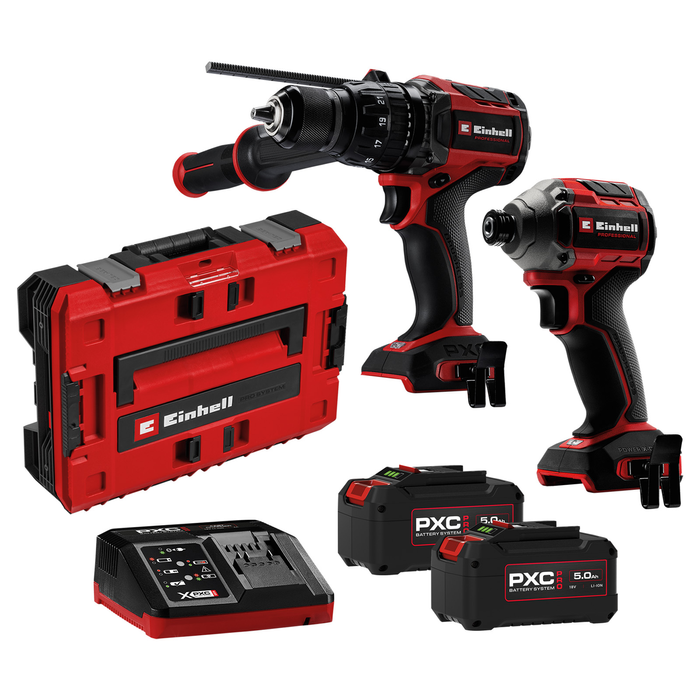 Einhell Pro Brushless 2 Piece Kit With 2 x 5.0Ah Batteries With E-Case
