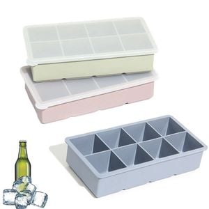 Catzon 3 Pcs Silicone Ice Cube Trays with Lid 8-Cavity Easy Release for Cocktails & Drinks