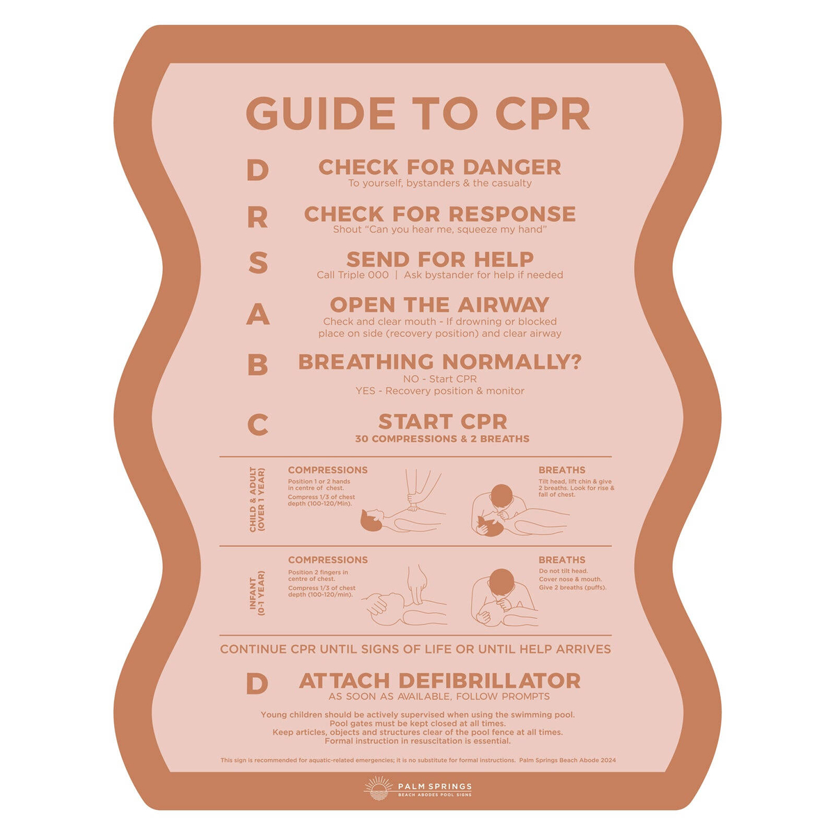 Stylish Pool CPR Sign Rust & Pink Wave - Bunnings Australia