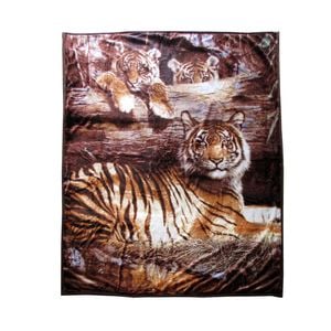 Bloomington 675gsm 2 Ply 3D Print Faux Mink Blanket Queen 200x240 cm Tiger Family