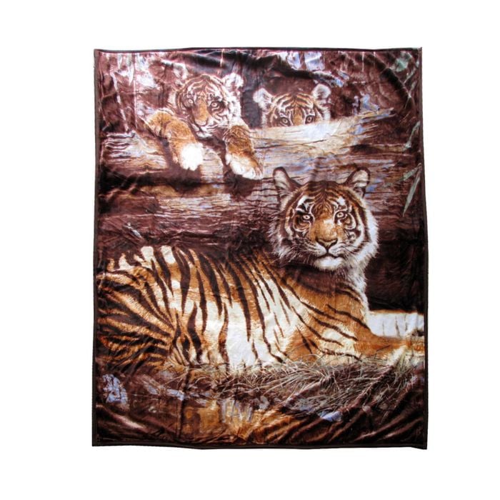 Bloomington 675gsm 2 Ply 3D Print Faux Mink Blanket Queen 200x240 cm Tiger Family