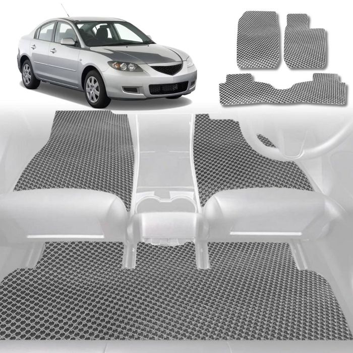 6D Diamond Car Floor Mats for Mazda 3 2004-2009-Full Set-Grey-Outback GT