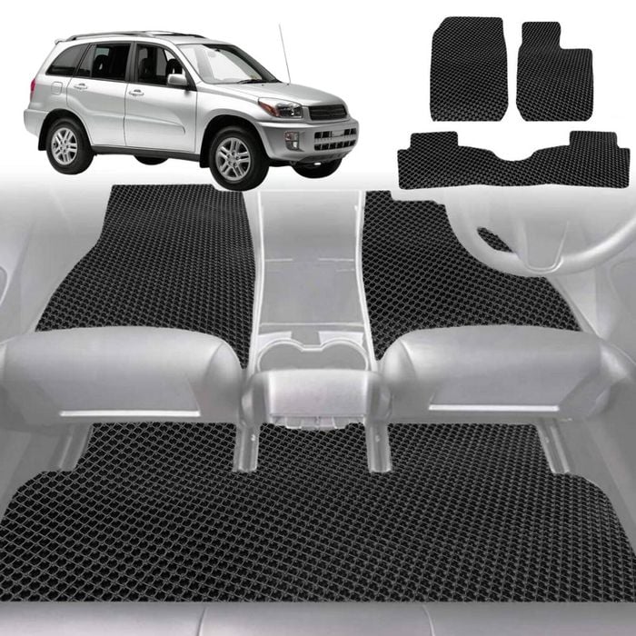 6D Diamond Car Floor Mats for Toyota RAV4 2000-2005-Full Set-Black-Outback GT