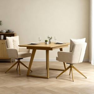 Homfurn Set Of 2 Modern Swivel Dining Chairs, Upholstered Linen Fabric Armchair With Sturdy Wood-like Metal Base
