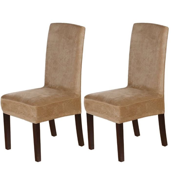 Smarcute Stretch Velvet Dining Chair Covers Set Of 2 Furniture Protector Tan