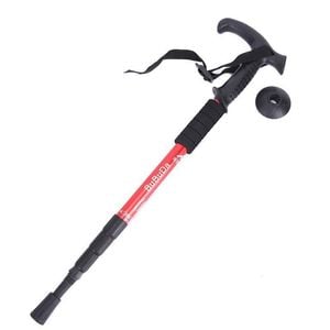 Folding Walking Stick Telescopic Adjustable Antishock Hiking Grip Pole Trekking Red