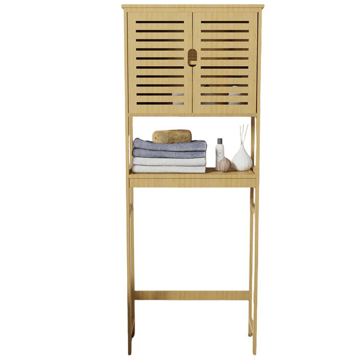 P&P Large Over-Toilet Bamboo Storage Cabinet With Tower Shelf