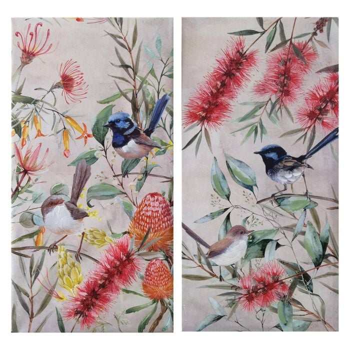 P&P Blue Wren Hand Painting Picture - Elegant Modern Wall Art for Living Room, Bedroom & Office Decor 40x80cm